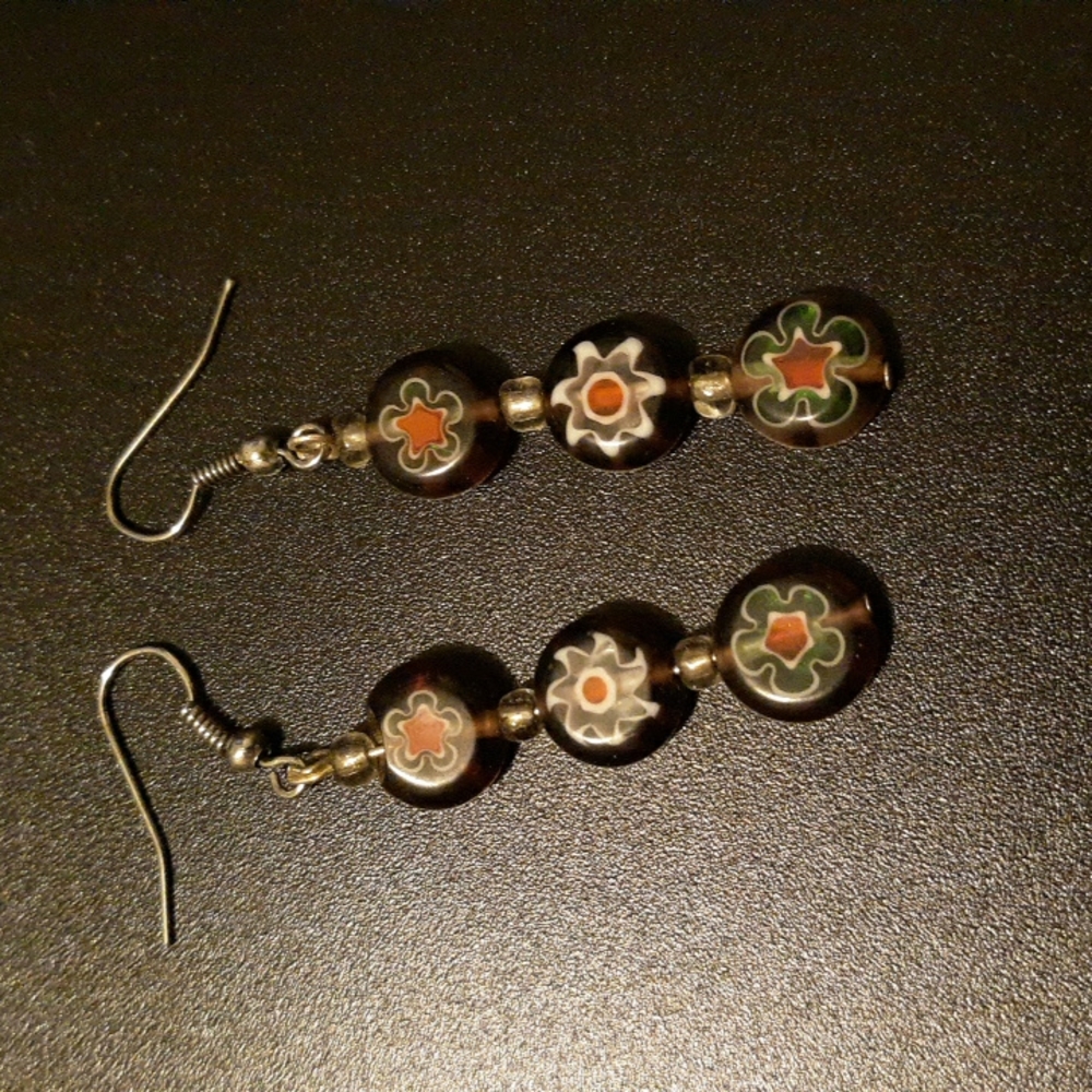 Floral Glass Bead Dangle Earrings